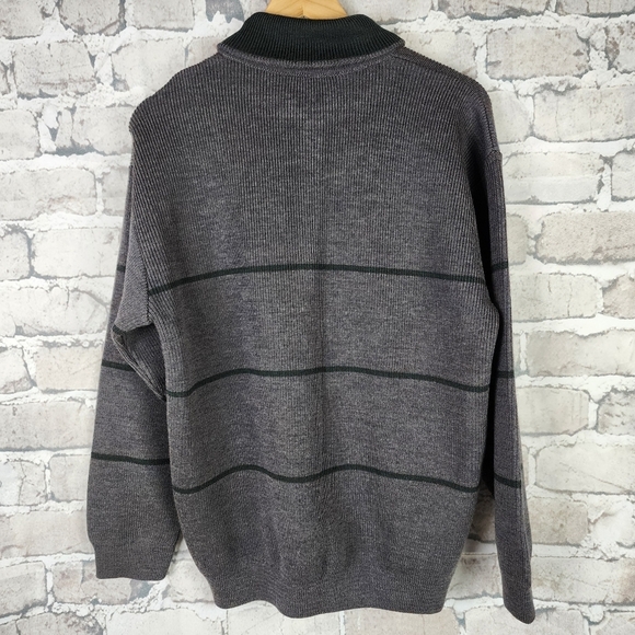 Aklanda Australia Wool Shawl Collar Sweater 1/4 Button Marled Stripe Size Large - Picture 7 of 11